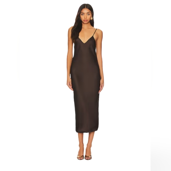 House Of Harlow 1960 X Revolve Women's Light Brown Satin Francisco Midi Dress S - Picture 1 of 10